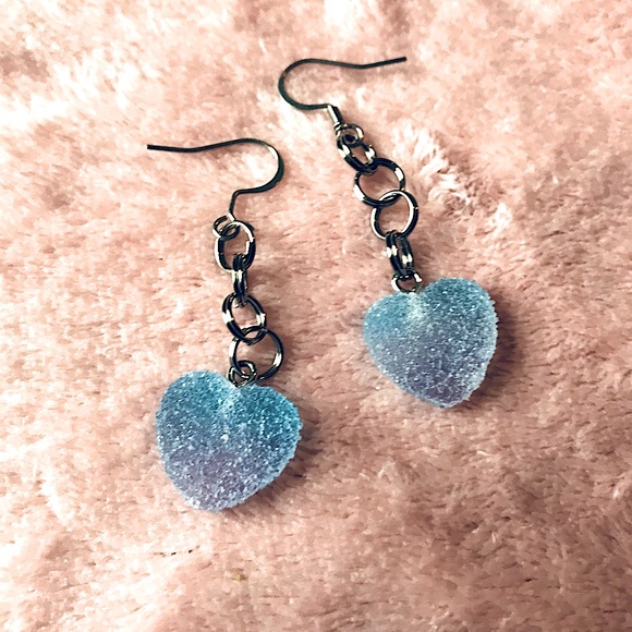 Blue Kawaii Candy Soft Gummy Heart Ombré Handmade Stainless Steel Earrings - Picture 5 of 15